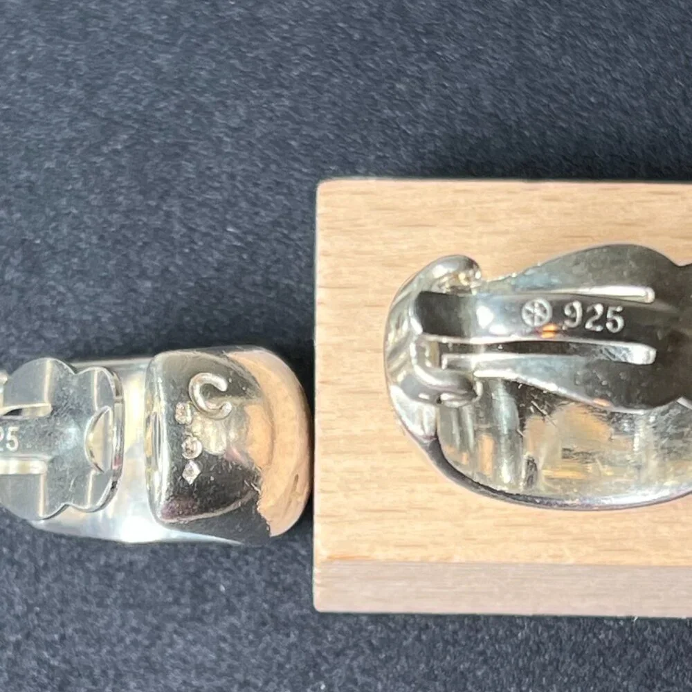 Chanel Vintage 925 Sterling Silver Logo Huggie Clip On Earrings Authentic READ‎